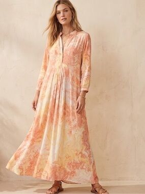 Natalie Martin Tie Dye Maxi Dress Yellow Pink Flowy Boho Size XS
